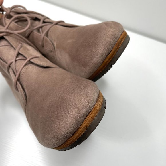 Dr. Scholl's Conquer Faux Suede Ankle Lace Up Wedge Boots Women 9 M Tan - Picture 7 of 12